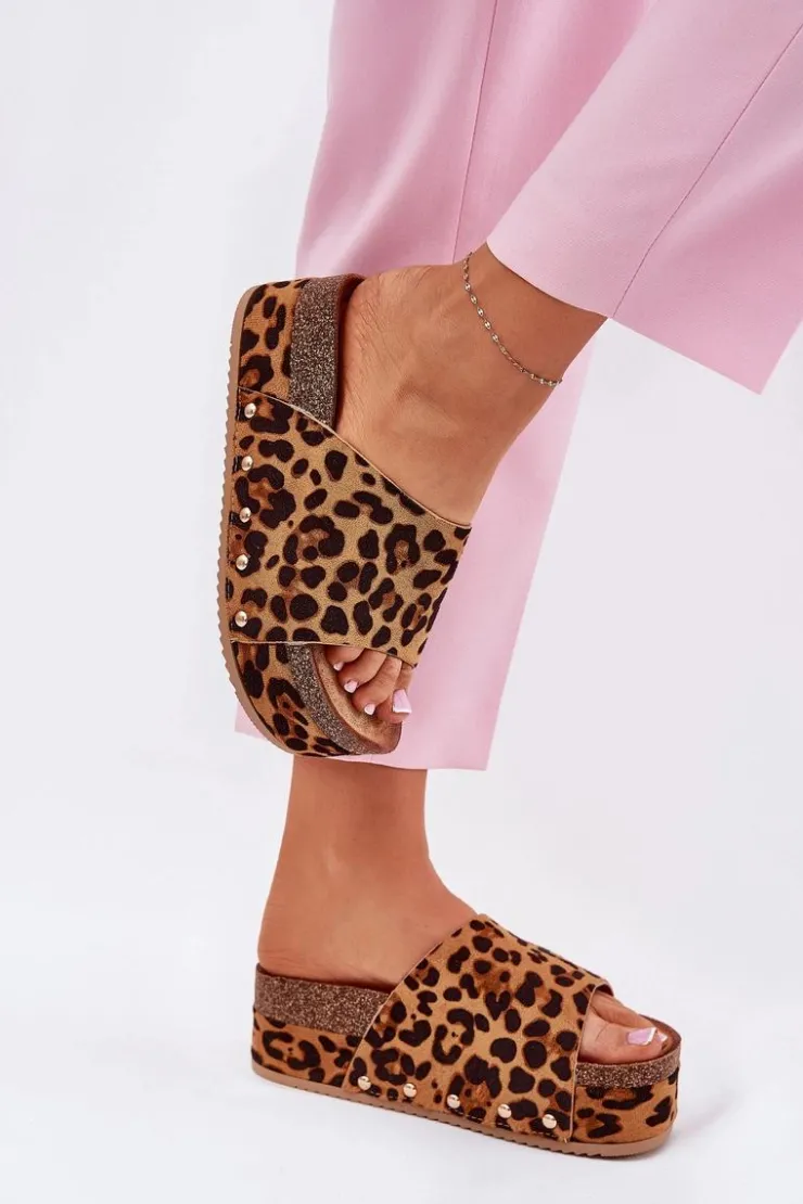 Boto Klapki Korkowe|Klapki Na Platformie*Klapki Damskie Na Masywnej Platformie Eko Zamszowe Panterka Brązowe Vinnibe