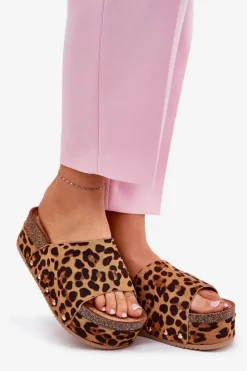 Boto Klapki Korkowe|Klapki Na Platformie*Klapki Damskie Na Masywnej Platformie Eko Zamszowe Panterka Brązowe Vinnibe