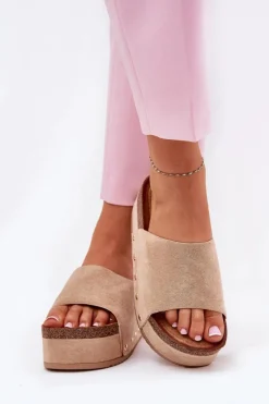 Damskie Boto Klapki Damskie Na Masywnej Platformie Eko Zamszowe Khaki Vinnibe