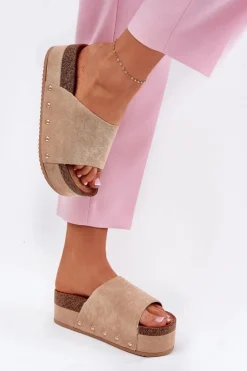 Damskie Boto Klapki Damskie Na Masywnej Platformie Eko Zamszowe Khaki Vinnibe