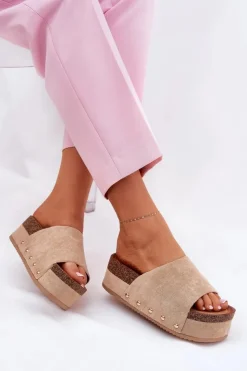 Damskie Boto Klapki Damskie Na Masywnej Platformie Eko Zamszowe Khaki Vinnibe