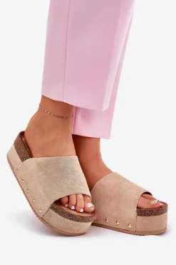 Damskie Boto Klapki Damskie Na Masywnej Platformie Eko Zamszowe Khaki Vinnibe