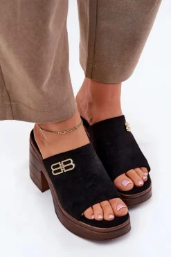 Damskie Buty damskie Vinceza Klapki Damskie Na Masywnym Obcasie Ze Złotym Detalem Vinceza 17400 Czarne