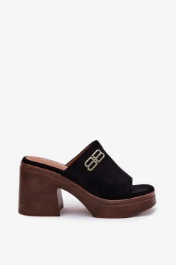 Damskie Buty damskie Vinceza Klapki Damskie Na Masywnym Obcasie Ze Złotym Detalem Vinceza 17400 Czarne