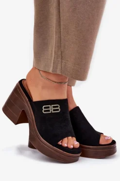 Damskie Buty damskie Vinceza Klapki Damskie Na Masywnym Obcasie Ze Złotym Detalem Vinceza 17400 Czarne