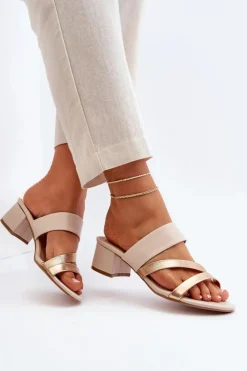 Clearance Boto Klapki Damskie Na Niskim Obcasie Beżowe Rosila