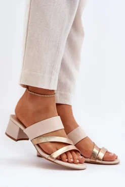 Clearance Boto Klapki Damskie Na Niskim Obcasie Beżowe Rosila