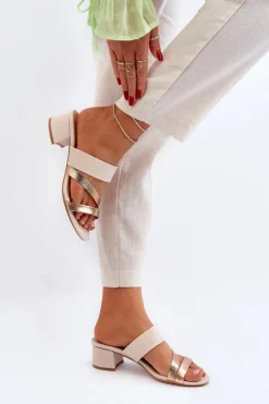 Clearance Boto Klapki Damskie Na Niskim Obcasie Beżowe Rosila