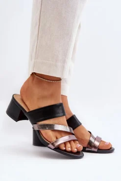 Damskie Boto Klapki Damskie Na Niskim Obcasie Czarne Rosila