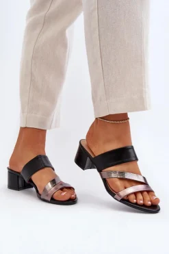 Damskie Boto Klapki Damskie Na Niskim Obcasie Czarne Rosila