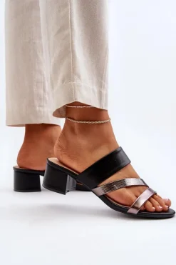 Damskie Boto Klapki Damskie Na Niskim Obcasie Czarne Rosila