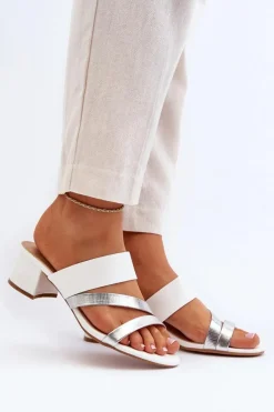 Outlet Boto Klapki Damskie Na Niskim Obcasie Białe Rosila