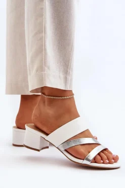 Outlet Boto Klapki Damskie Na Niskim Obcasie Białe Rosila