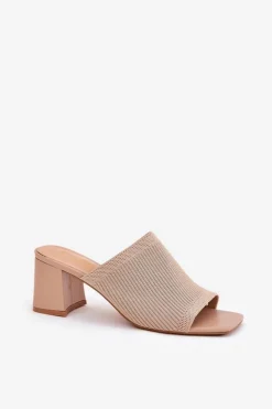 Outlet Boto Klapki Damskie Na Obcasie Typu Słupek Beżowe Wenilan Beżowy