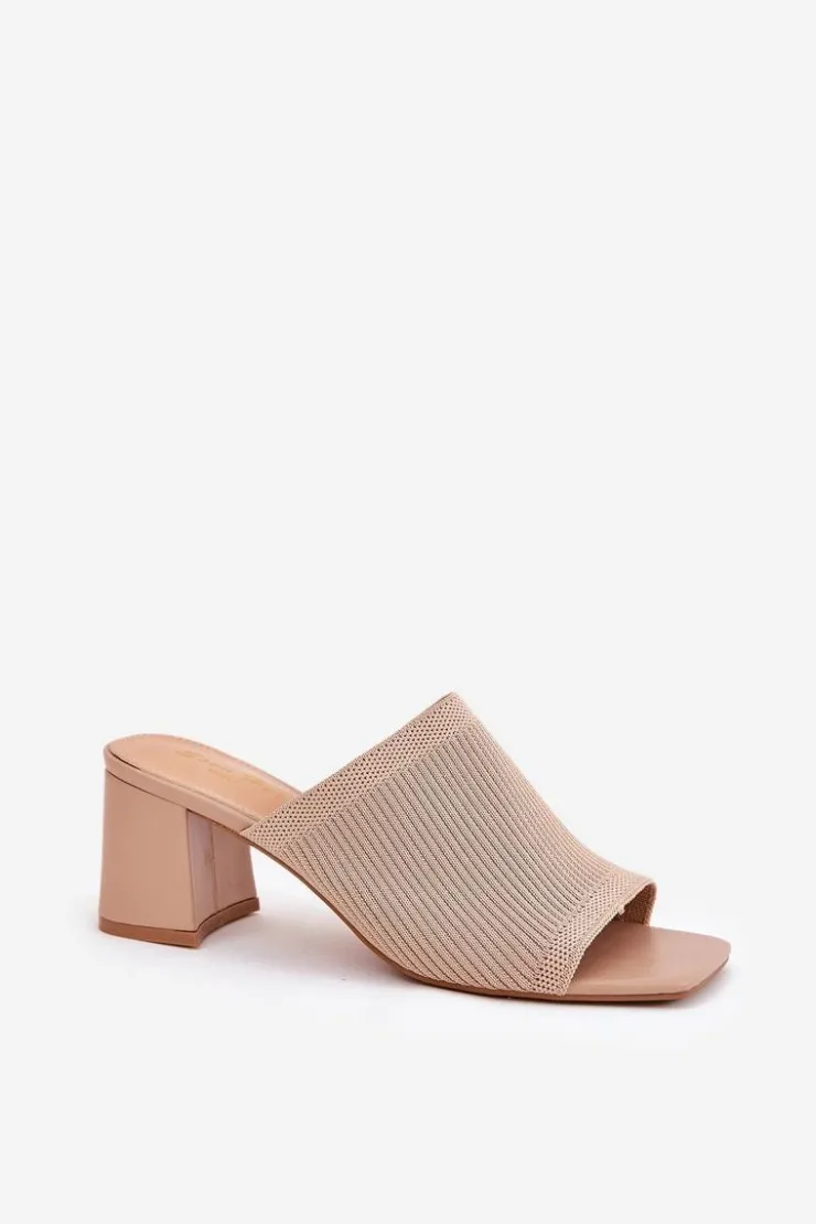 Outlet Boto Klapki Damskie Na Obcasie Typu Słupek Beżowe Wenilan Beżowy