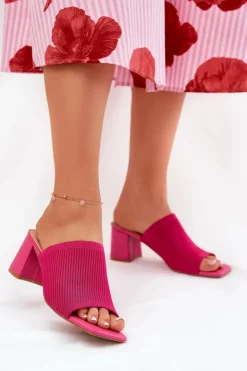 Outlet Boto Klapki Damskie Na Obcasie Typu Słupek Fuksja Wenilan