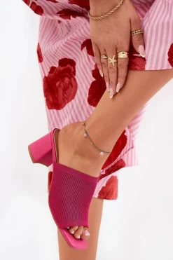 Outlet Boto Klapki Damskie Na Obcasie Typu Słupek Fuksja Wenilan