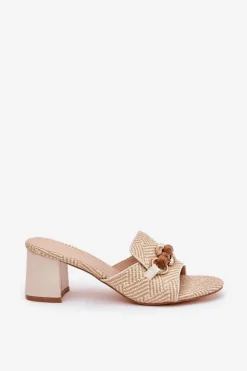 Boto Klapki Damskie Na Obcasie Z Ozdobą Beżowe Ovittole Beżowy