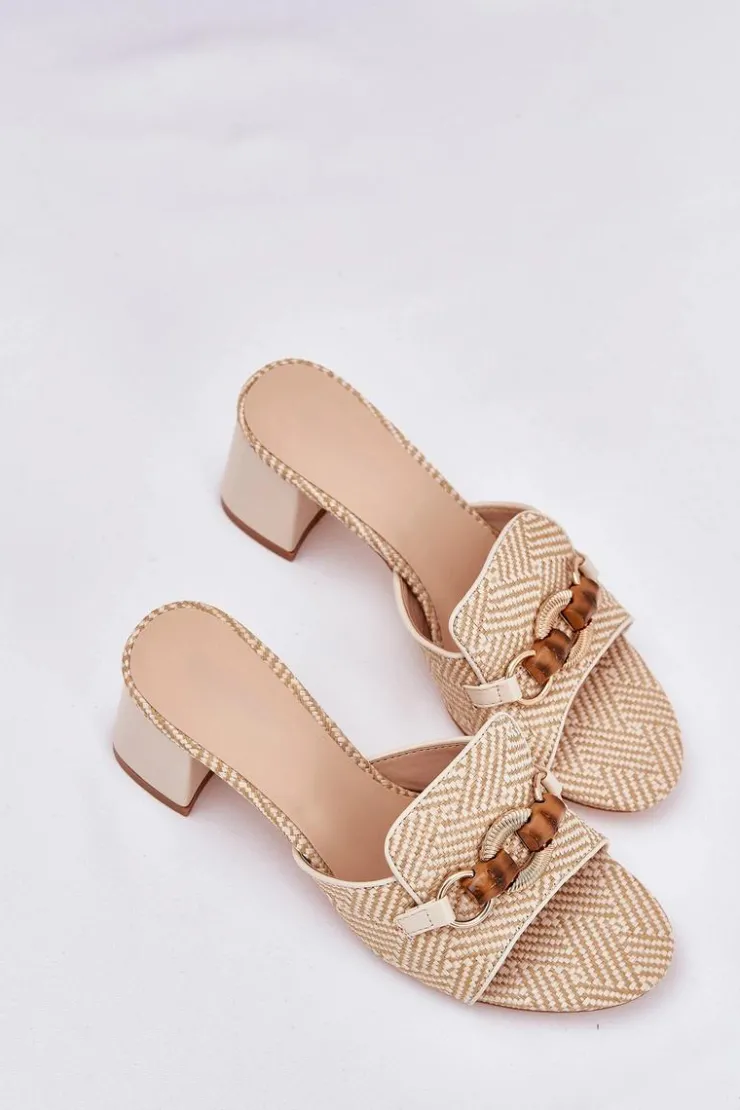 Boto Klapki Damskie Na Obcasie Z Ozdobą Beżowe Ovittole Beżowy