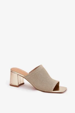 Outlet Boto Klapki Damskie Na Obcasie Typu Słupek Złote Wenilan