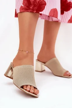 Outlet Boto Klapki Damskie Na Obcasie Typu Słupek Złote Wenilan