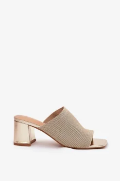 Outlet Boto Klapki Damskie Na Obcasie Typu Słupek Złote Wenilan