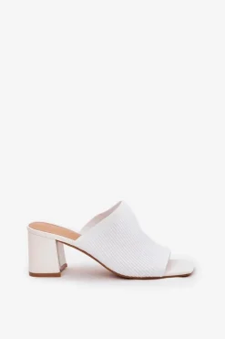 Damskie Boto Klapki Damskie Na Obcasie Typu Słupek Białe Wenilan