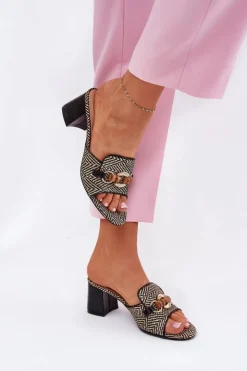 Damskie Boto Klapki Damskie Na Obcasie Z Ozdobą Czarne Ovittole