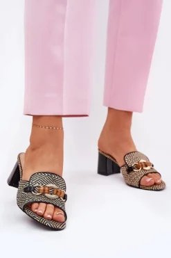 Damskie Boto Klapki Damskie Na Obcasie Z Ozdobą Czarne Ovittole