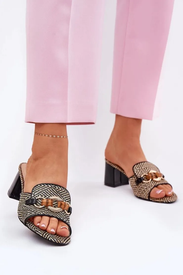 Damskie Boto Klapki Damskie Na Obcasie Z Ozdobą Czarne Ovittole