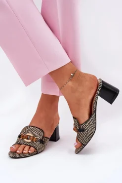 Damskie Boto Klapki Damskie Na Obcasie Z Ozdobą Czarne Ovittole