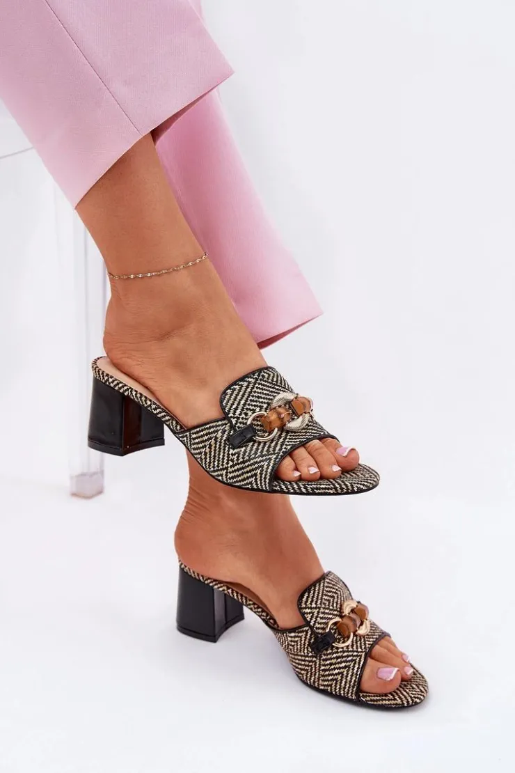 Damskie Boto Klapki Damskie Na Obcasie Z Ozdobą Czarne Ovittole