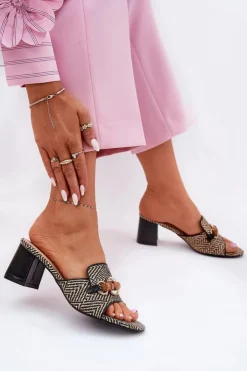 Damskie Boto Klapki Damskie Na Obcasie Z Ozdobą Czarne Ovittole