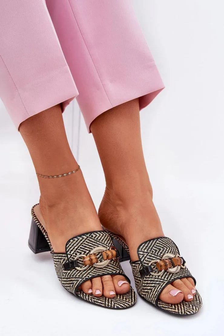 Damskie Boto Klapki Damskie Na Obcasie Z Ozdobą Czarne Ovittole