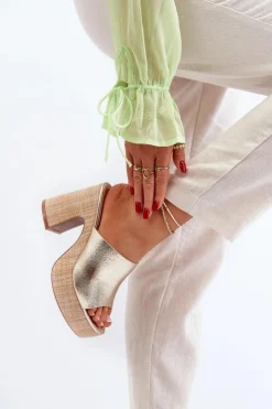 Damskie Boto Klapki Damskie Na Obcasie Słupku Złote Siobhan