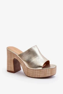 Damskie Boto Klapki Damskie Na Obcasie Słupku Złote Siobhan