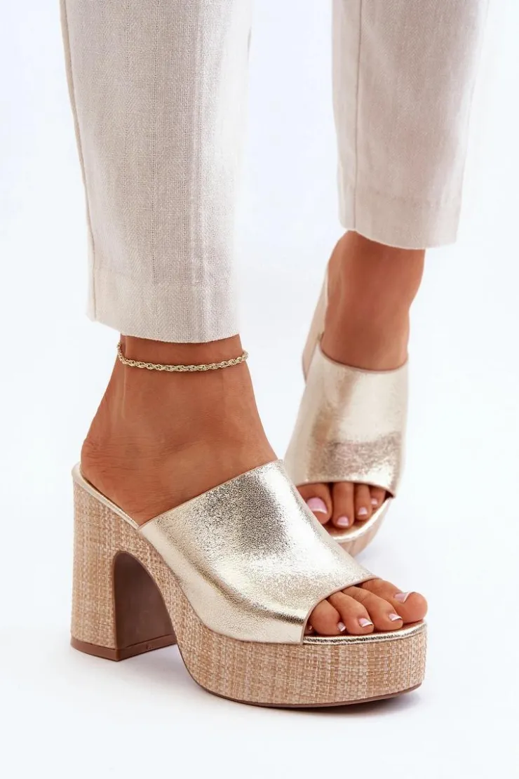 Damskie Boto Klapki Damskie Na Obcasie Słupku Złote Siobhan