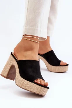 Damskie Boto Klapki Damskie Na Obcasie Słupku Czarne Siobhan