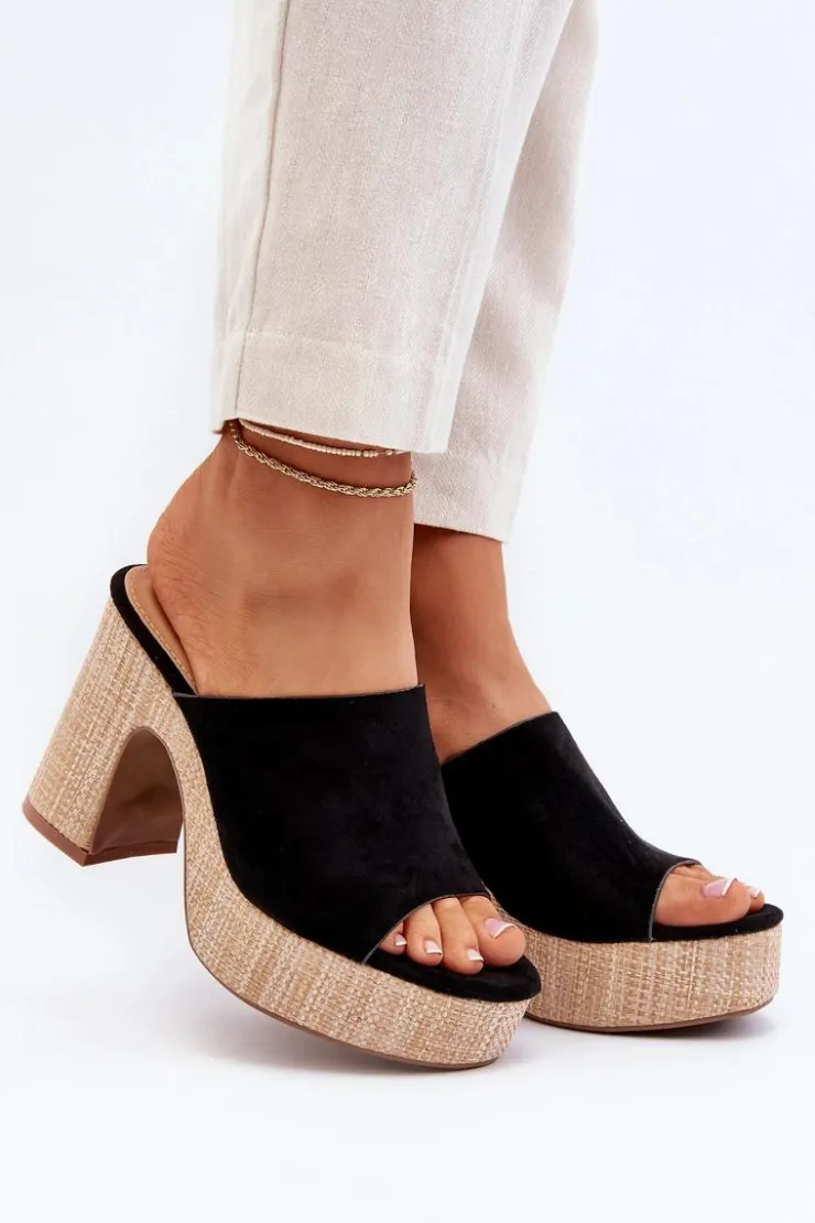 Damskie Boto Klapki Damskie Na Obcasie Słupku Czarne Siobhan