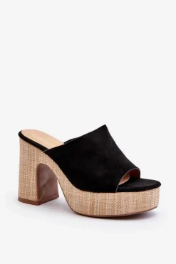 Damskie Boto Klapki Damskie Na Obcasie Słupku Czarne Siobhan