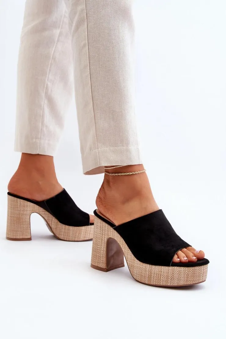 Damskie Boto Klapki Damskie Na Obcasie Słupku Czarne Siobhan