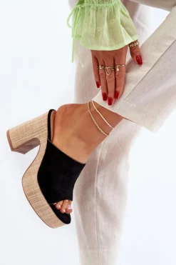 Damskie Boto Klapki Damskie Na Obcasie Słupku Czarne Siobhan