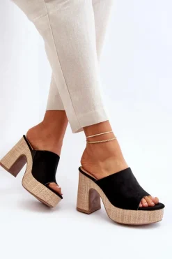 Damskie Boto Klapki Damskie Na Obcasie Słupku Czarne Siobhan