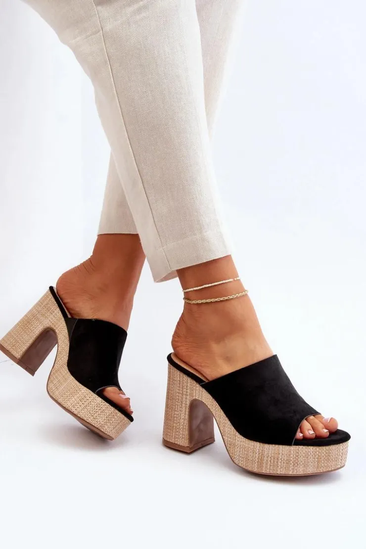 Damskie Boto Klapki Damskie Na Obcasie Słupku Czarne Siobhan