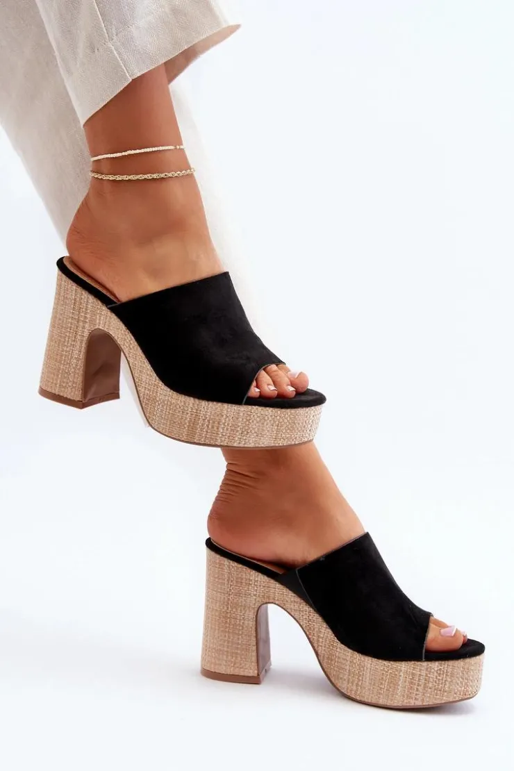 Damskie Boto Klapki Damskie Na Obcasie Słupku Czarne Siobhan