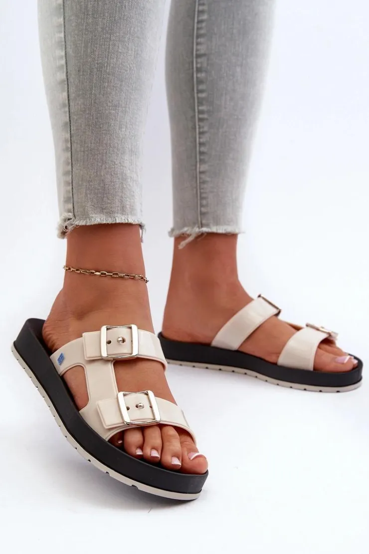 Damskie ZAXY Klapki Damskie Na Płaskiej Podeszwie LL285072 Jasnobeżowe