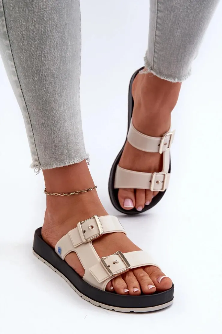 Damskie ZAXY Klapki Damskie Na Płaskiej Podeszwie LL285072 Jasnobeżowe