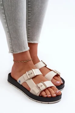 Damskie ZAXY Klapki Damskie Na Płaskiej Podeszwie LL285072 Jasnobeżowe