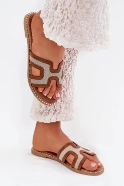 Damskie Boto Klapki Damskie Na Płaskim Obcasie Brązowe Vereya