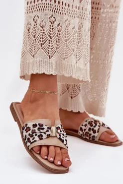 Damskie Boto Klapki Damskie Na Płaskim Obcasie Z Kokardą Beżowe Avenza